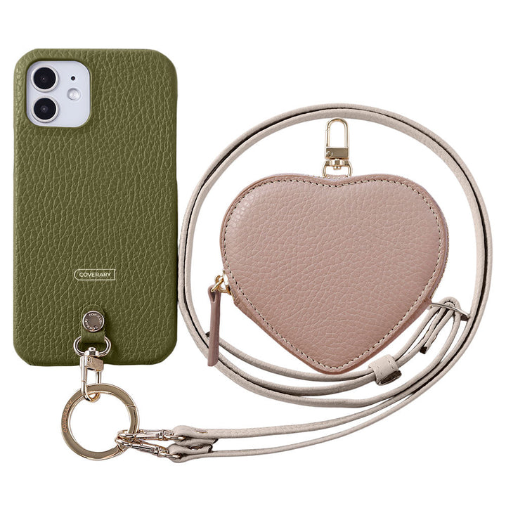 Genuine leather 32 colors Italian shrink leather heart-shaped pouch & shoulder strap included back case AQUOS series