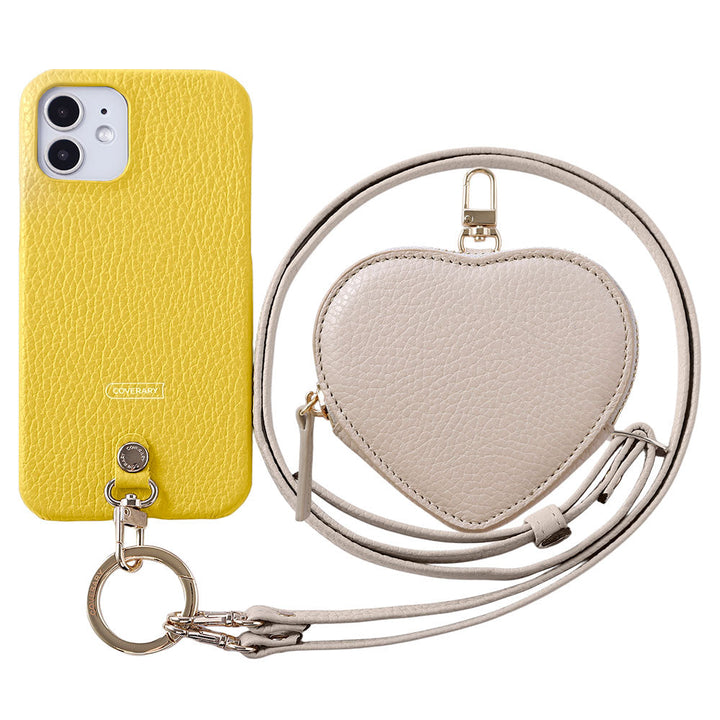 Genuine leather 32 colors Italian shrink leather heart-shaped pouch & shoulder strap included back case AQUOS series
