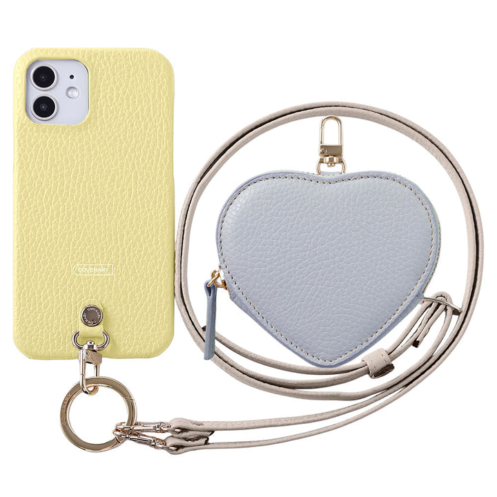 Genuine leather 32 colors Italian shrink leather heart-shaped pouch & shoulder strap included back case