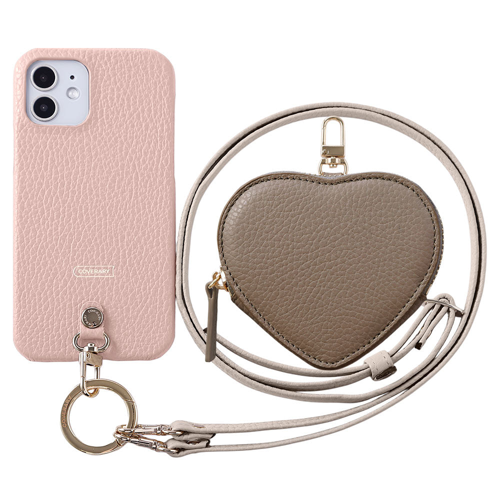 Genuine leather 32 colors Italian shrink leather heart-shaped pouch & shoulder strap included back case