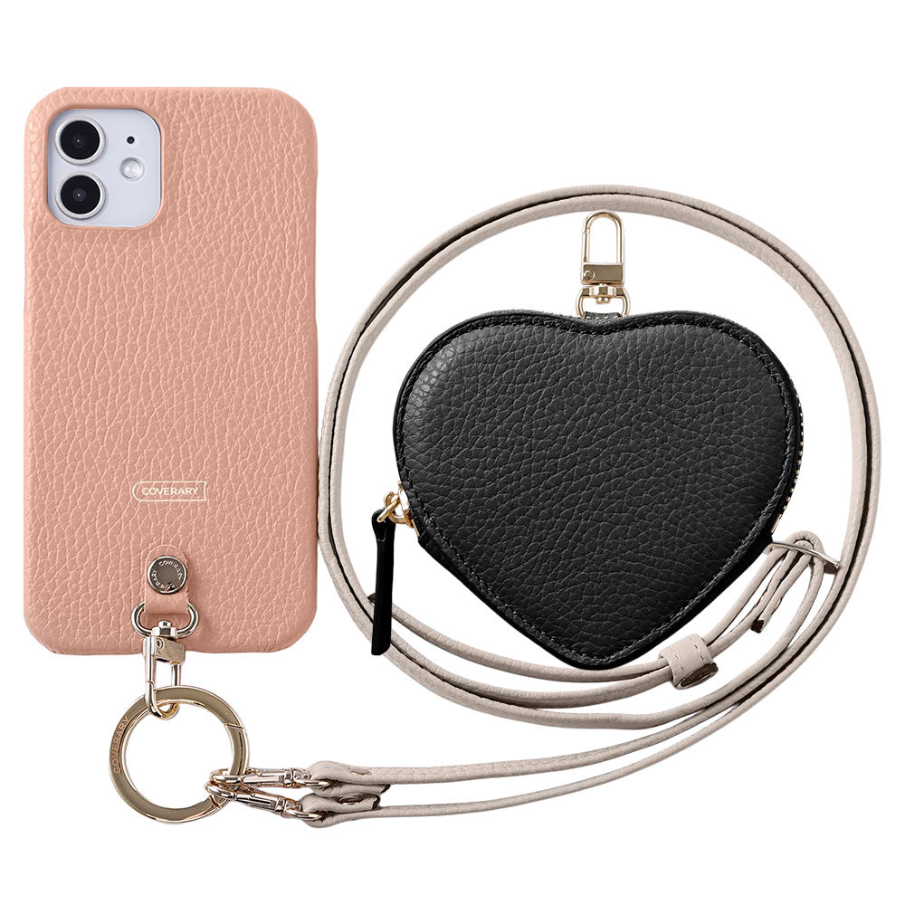 Genuine leather 32 colors Italian shrink leather heart-shaped pouch & shoulder strap included back case AQUOS series