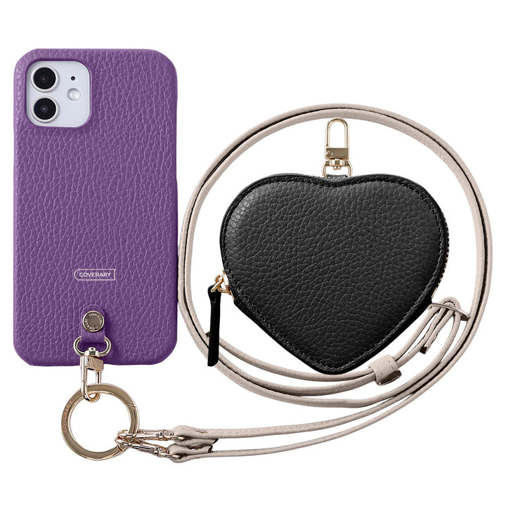 Genuine leather 32 colors Italian shrink leather heart-shaped pouch & shoulder strap included back case