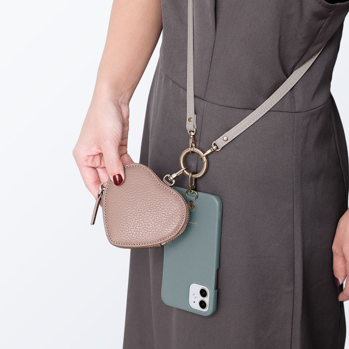 Genuine leather 32 colors Italian shrink leather heart-shaped pouch & shoulder strap included back case