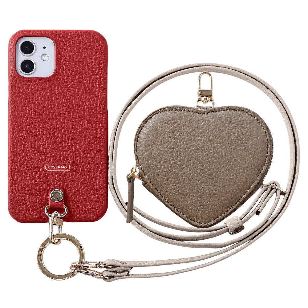 Genuine leather 32 colors Italian shrink leather heart-shaped pouch & shoulder strap included back case