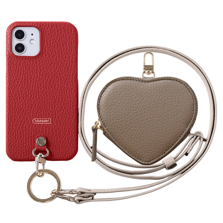 Genuine leather 32 colors Italian shrink leather heart-shaped pouch & shoulder strap included back case