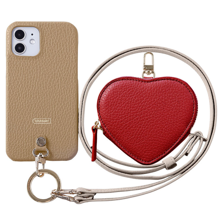 Genuine leather 32 colors Italian shrink leather heart-shaped pouch & shoulder strap included back case AQUOS series