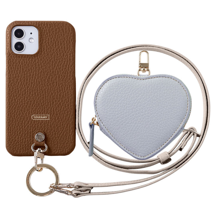 Genuine leather 32 colors Italian shrink leather heart-shaped pouch & shoulder strap included back case AQUOS series
