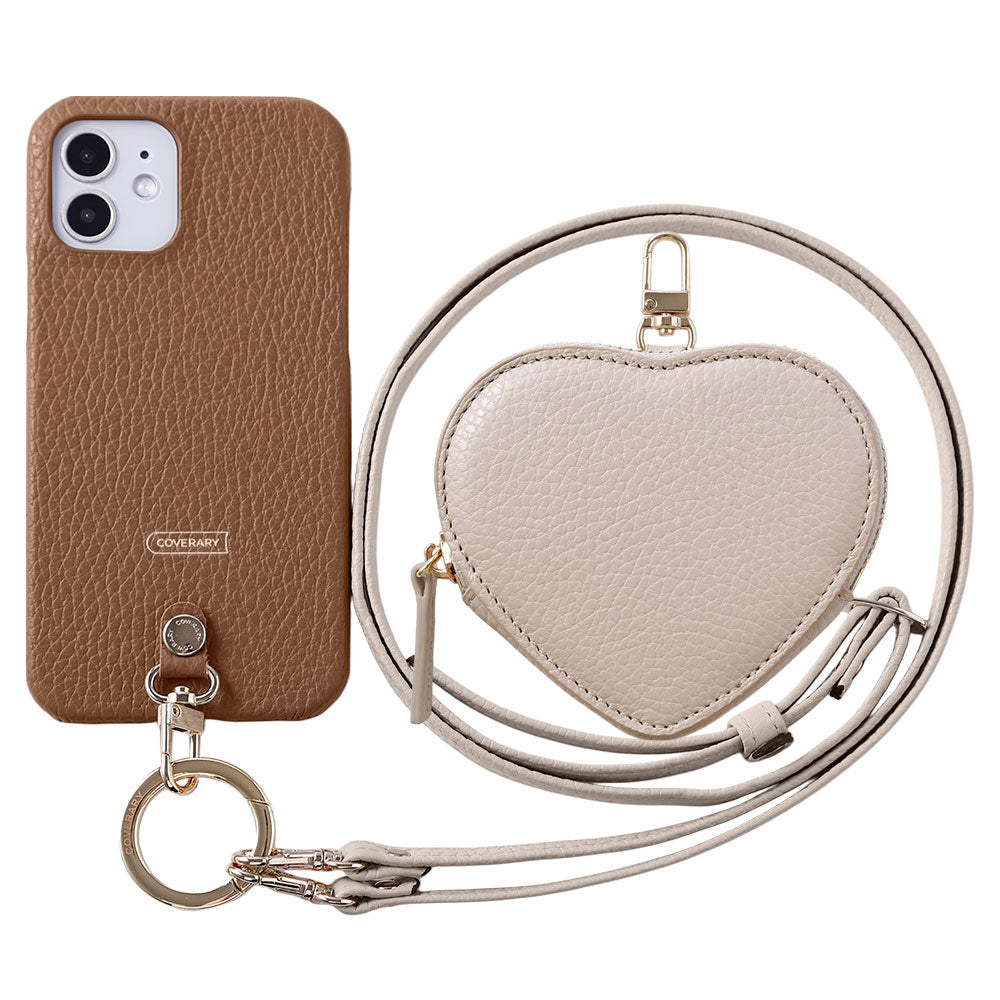 Genuine leather 32 colors Italian shrink leather heart-shaped pouch & shoulder strap included back case