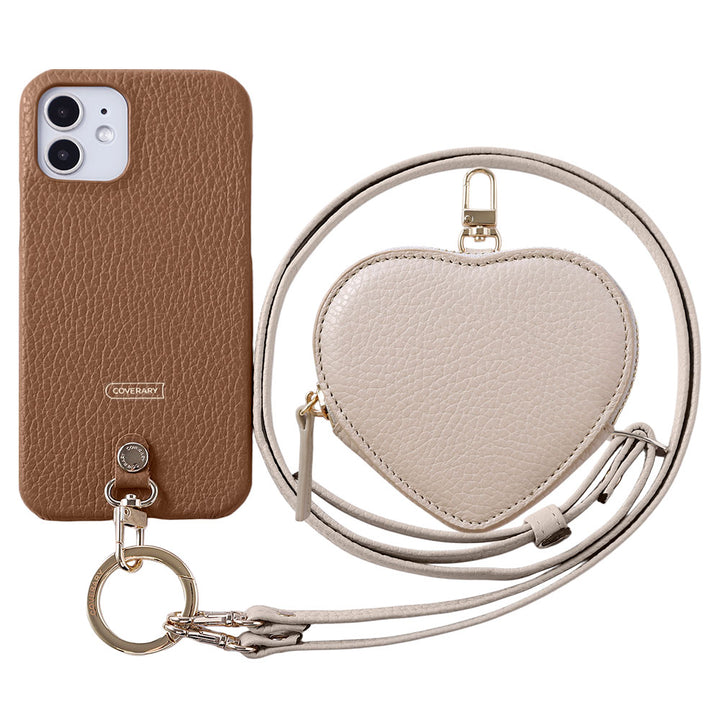 Genuine leather 32 colors Italian shrink leather heart-shaped pouch & shoulder strap included back case
