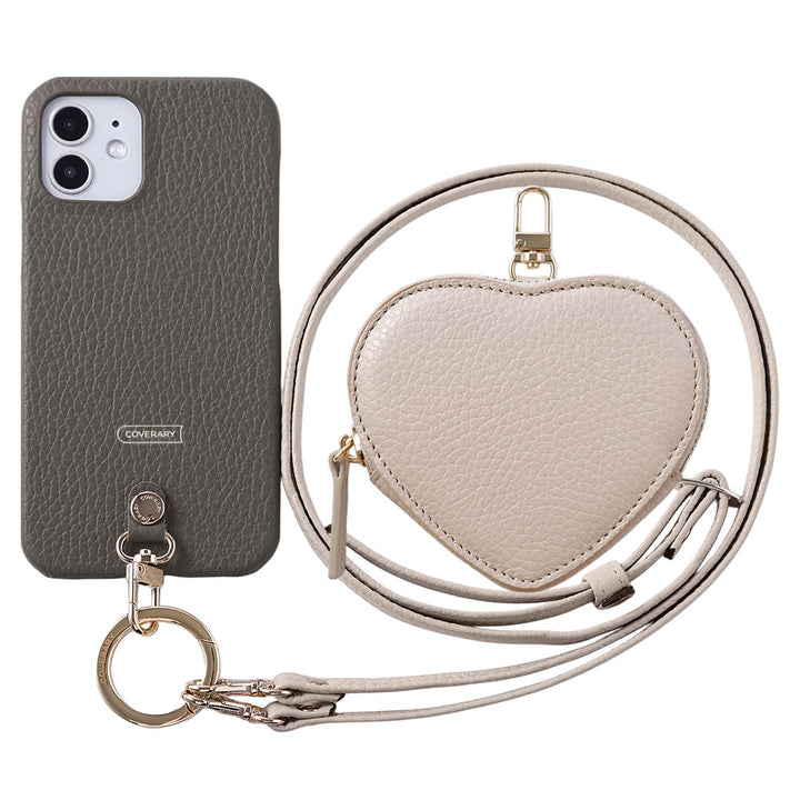 Genuine leather 32 colors Italian shrink leather heart-shaped pouch & shoulder strap included back case