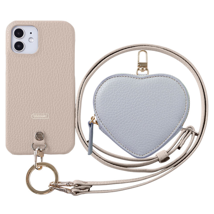 Genuine leather 32 colors Italian shrink leather heart-shaped pouch & shoulder strap included back case