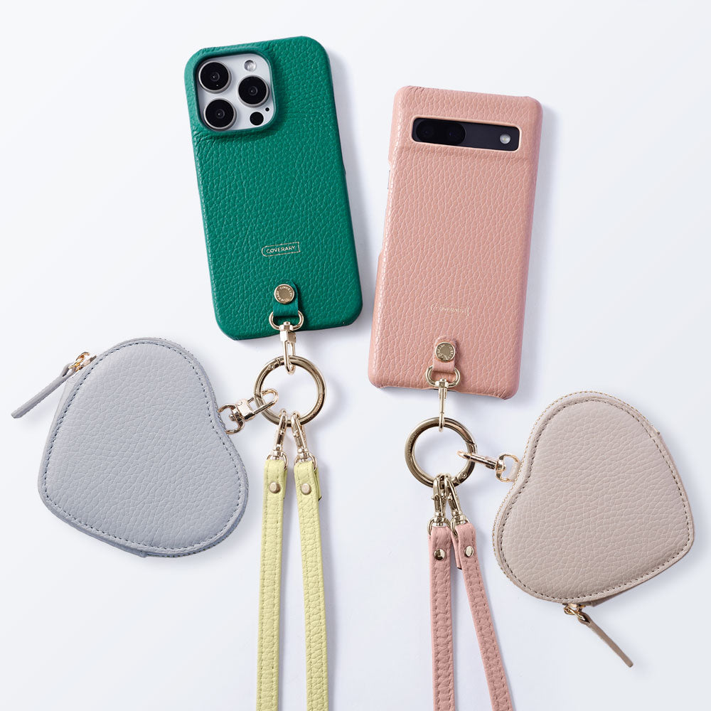 Genuine leather 32 colors Italian shrink leather heart-shaped pouch & shoulder strap included back case