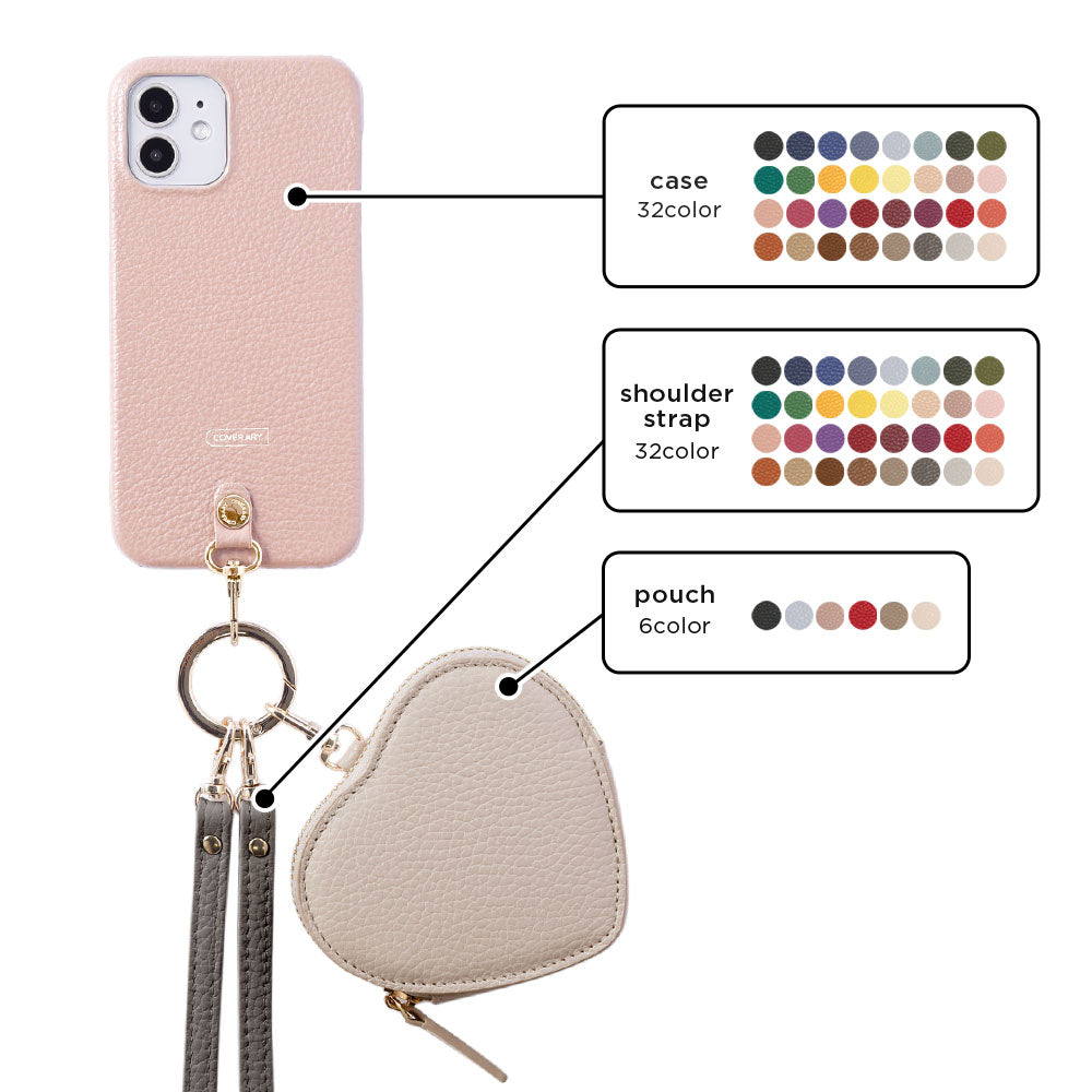 Cuir véritable 32 couleurs cuir italien grainé Pochette en forme de cœur avec bandoulière Étui arrière Série Google Pixel