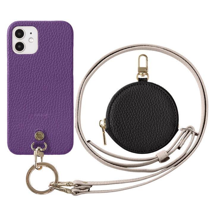 本革 32色 イタリアンシュリンクレザー 丸ポーチ＆ショルダーストラップ付き 背面ケース