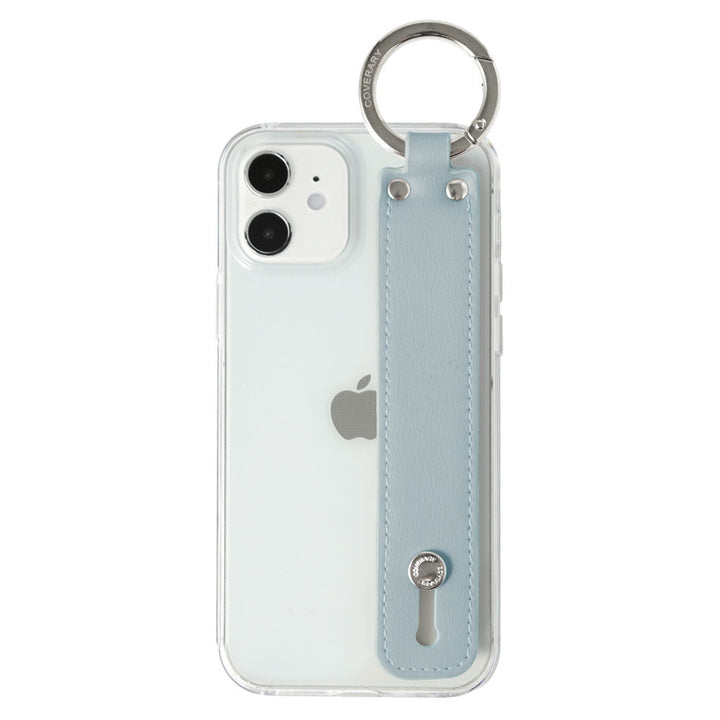 Clear case vegan leather muted pastel with hand belt back case for iPhone series