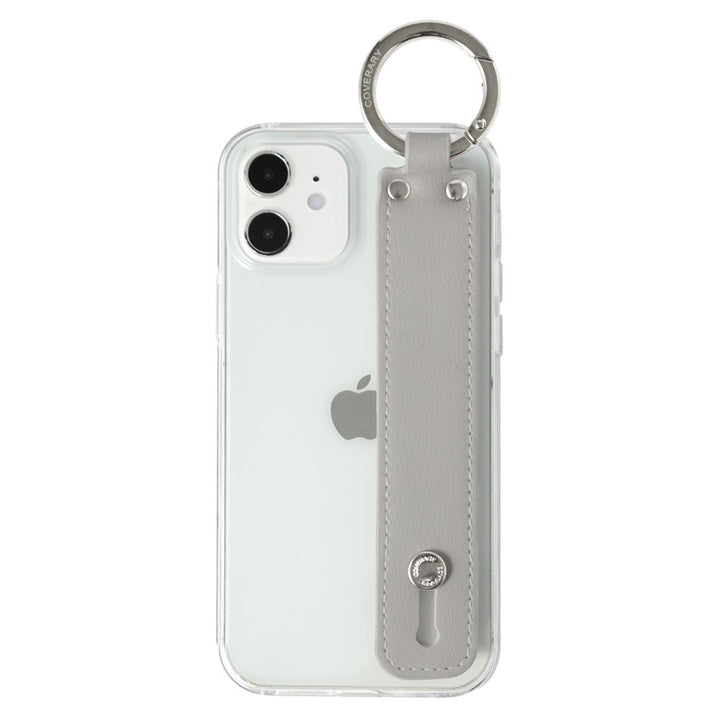 Clear case vegan leather muted pastel with hand belt back case for iPhone series