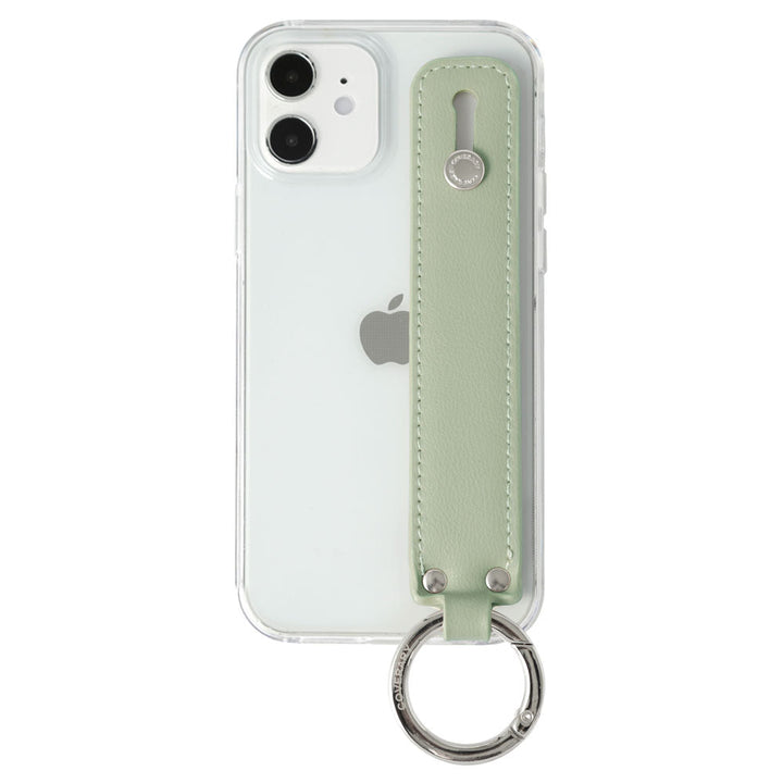 Clear case vegan leather muted pastel with hand belt back case for iPhone series