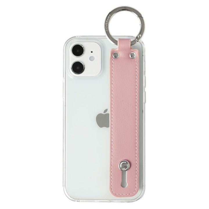 Clear case vegan leather muted pastel with hand belt back case for iPhone series