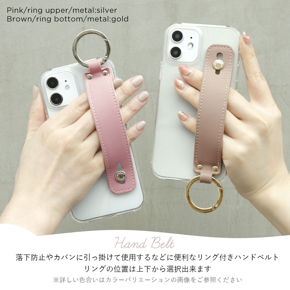 クリアケース ヴィーガンレザー くすみパステル ハンドベルト付き 背面ケース Xperiaシリーズ