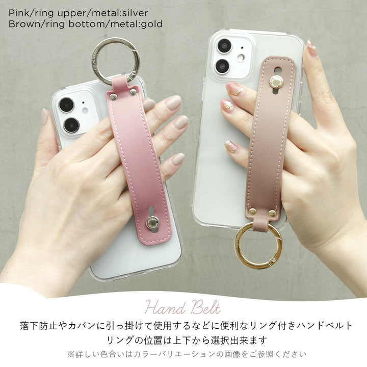 Clear case vegan leather muted pastel with hand belt back case Galaxy series