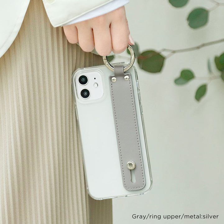 Clear case vegan leather muted pastel with hand belt back case Galaxy series