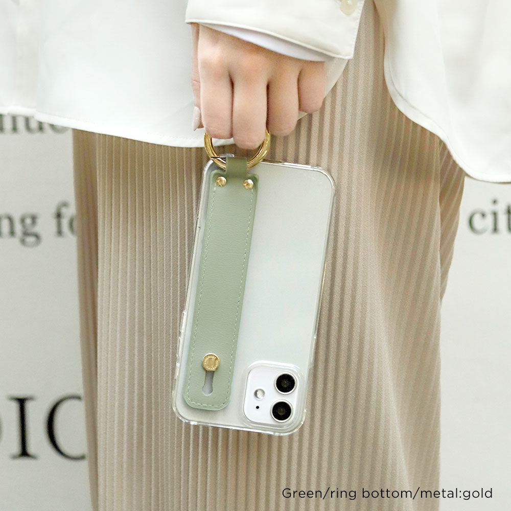 Clear case vegan leather muted pastel with hand belt back case for iPhone series