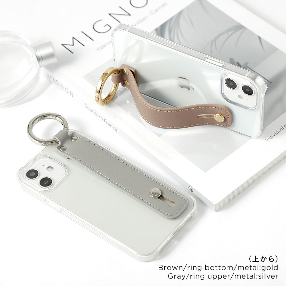 Clear case vegan leather muted pastel with hand belt back case for iPhone series