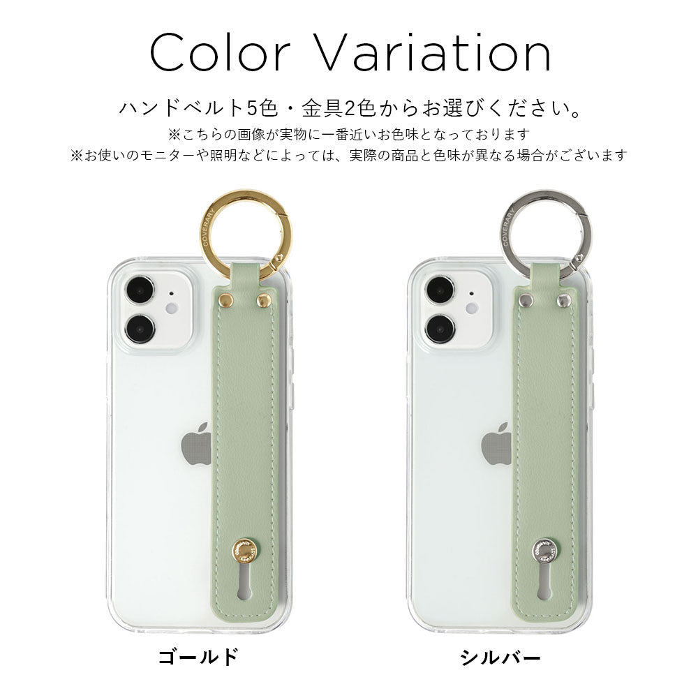 Clear case vegan leather muted pastel with hand belt back case for iPhone series