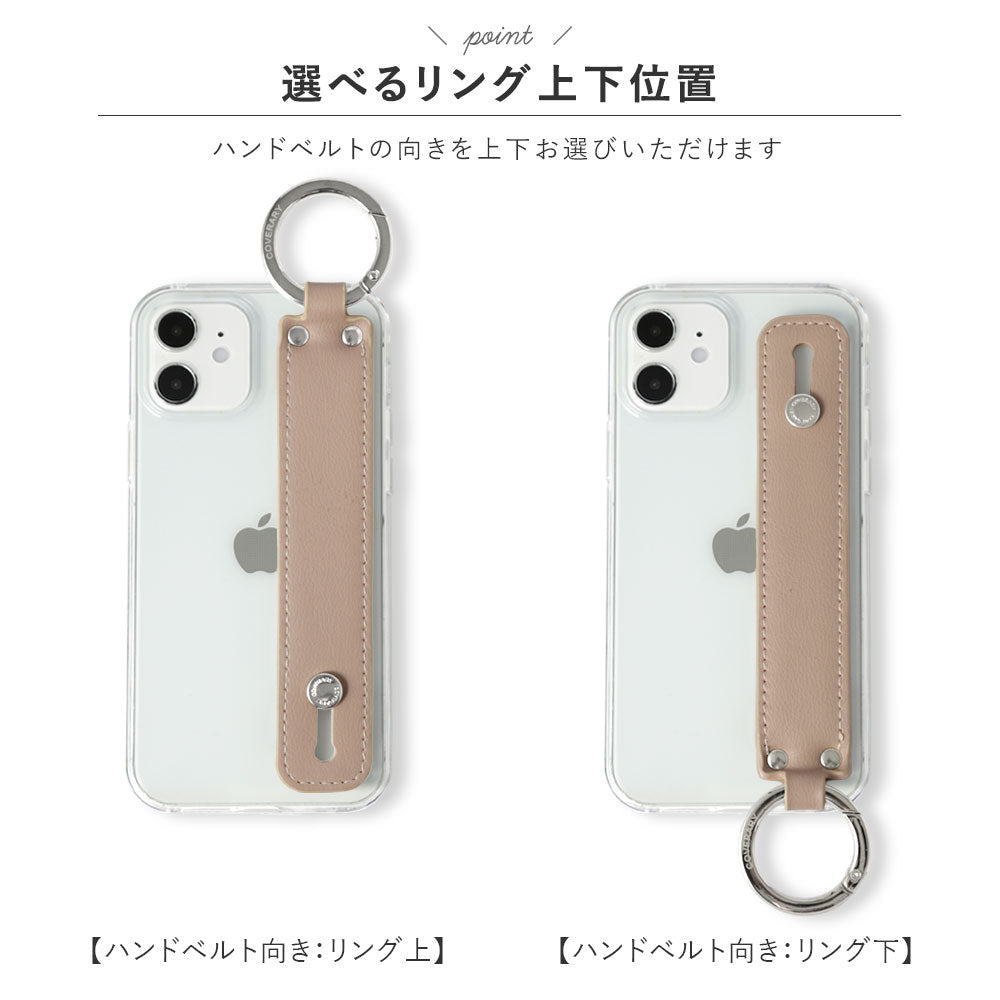 Clear case vegan leather muted pastel with hand belt back case for iPhone series