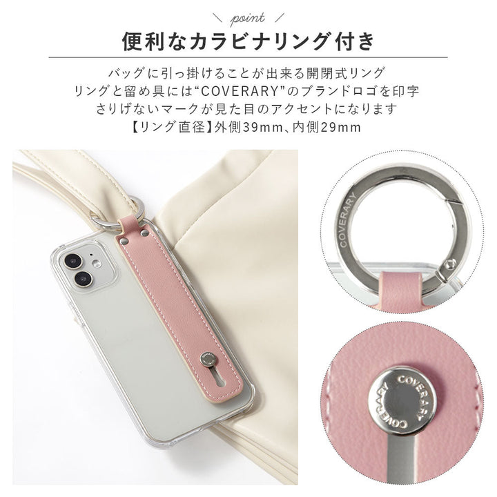 Clear case vegan leather muted pastel with hand belt back case for iPhone series