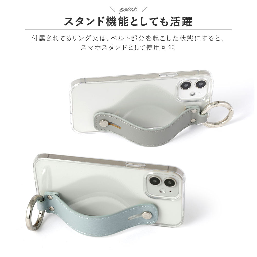 Clear case vegan leather muted pastel with hand belt back case for iPhone series