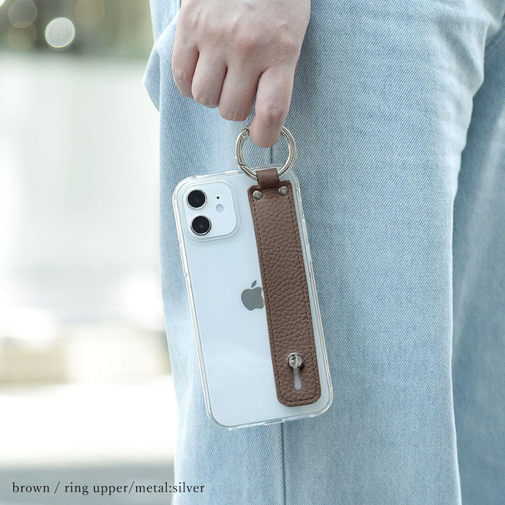 Clear case vegan leather textured with hand strap back case Xperia series