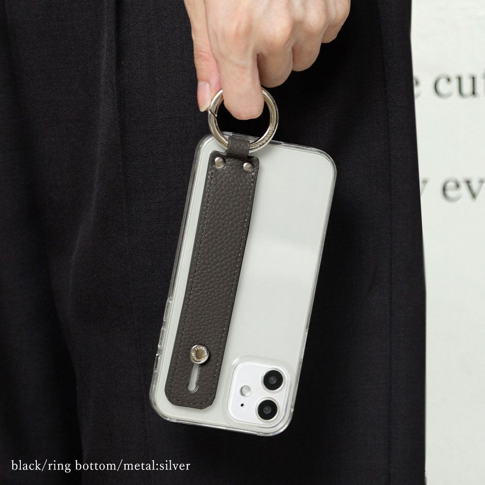 クリアケース ヴィーガンレザー シボ加工 ハンドベルト付き 背面ケース Galaxyシリーズ