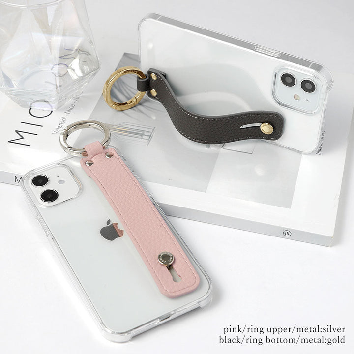 Clear case vegan leather textured with hand strap back case Xperia series