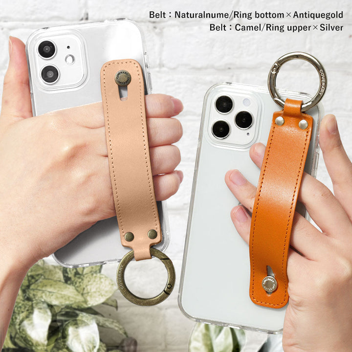 クリアケース 本革 栃木レザー ハンドベルト付き 背面ケース Xperiaシリーズ