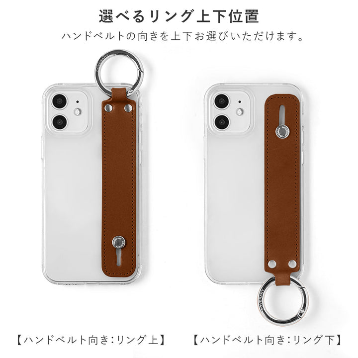 クリアケース 本革 栃木レザー ハンドベルト付き 背面ケース iPhoneシリーズ