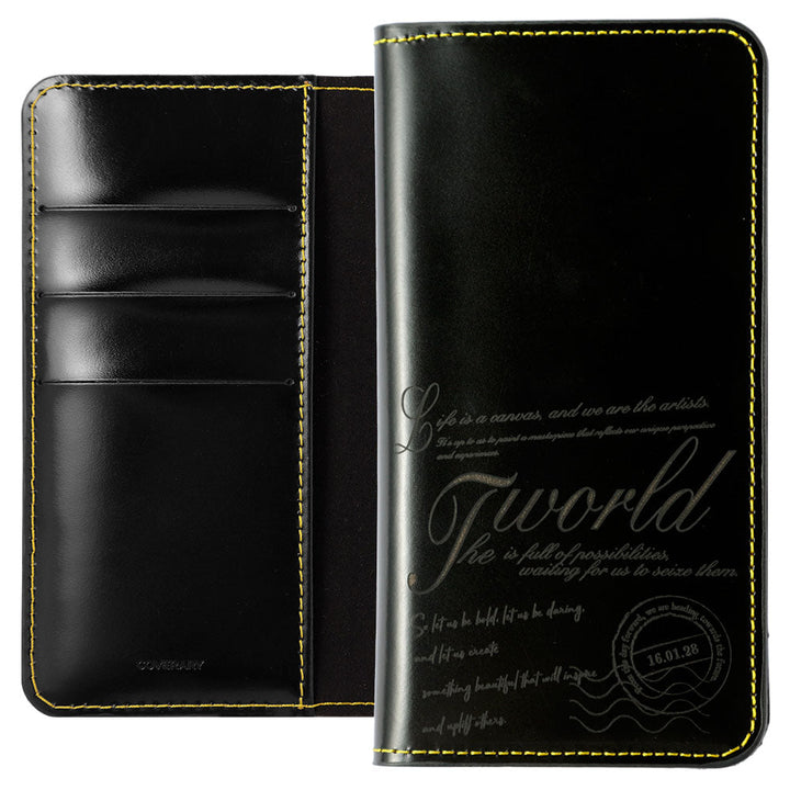 Genuine leather calf leather laser-processed line drawing card storage notebook-style case AQUOS series