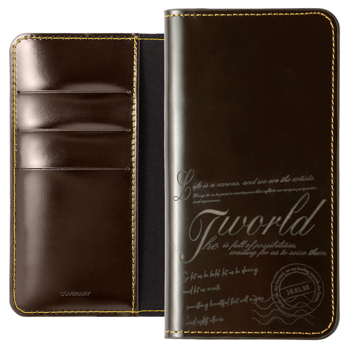 Genuine leather calf leather laser-processed line drawing card storage notebook-style case