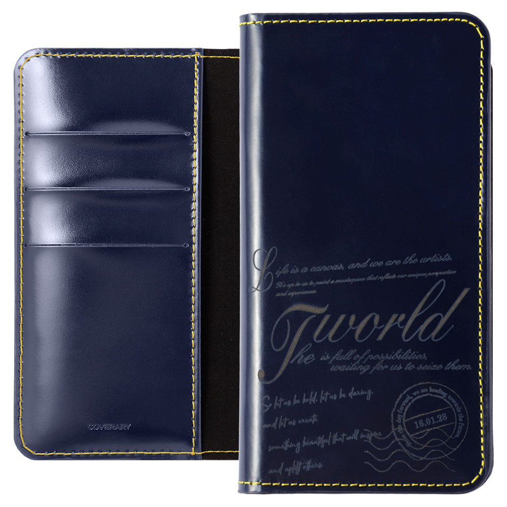 Genuine leather calf leather laser-processed line drawing card storage notebook-style case AQUOS series