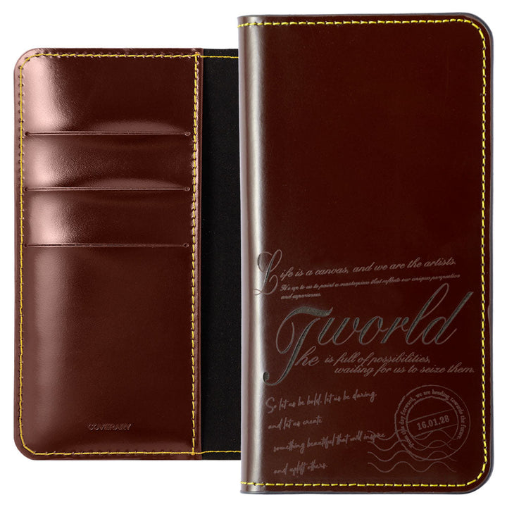 Genuine leather calf leather laser-processed line drawing card storage notebook-style case for iPhone series