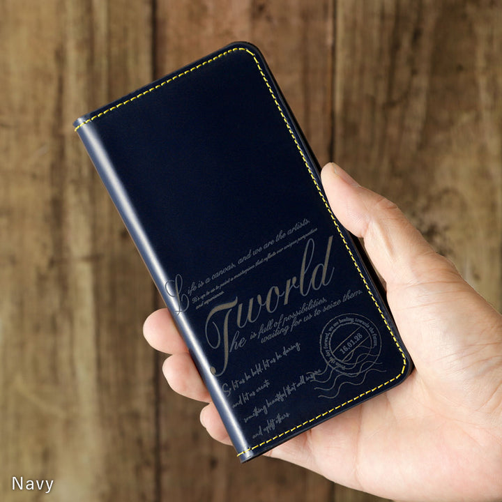 Genuine leather calf leather laser-processed line drawing card storage notebook-style case for iPhone series