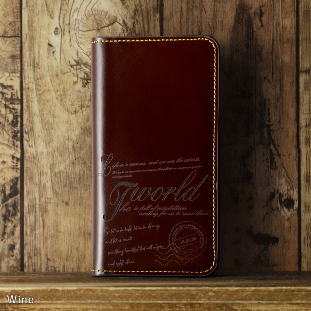 Genuine leather calf leather laser-processed line drawing card storage notebook-style case AQUOS series