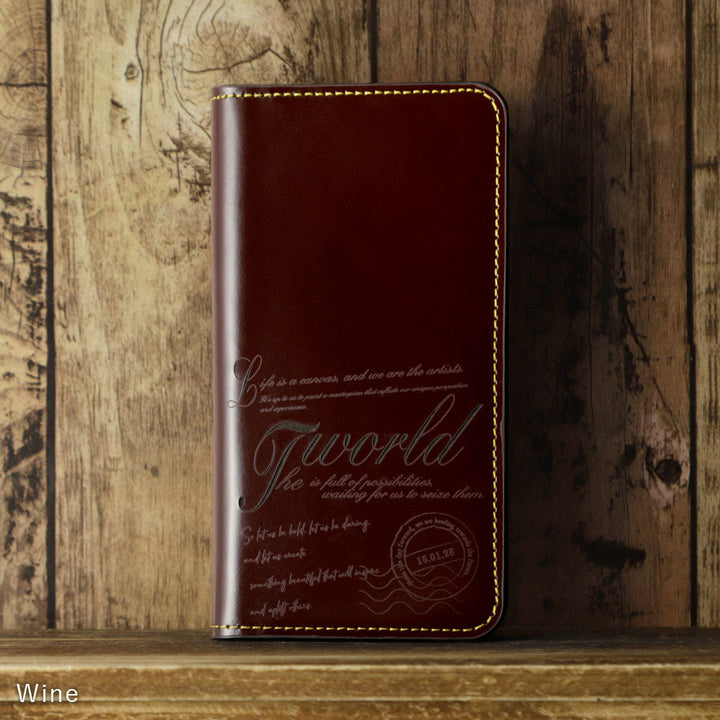 Genuine leather calf leather laser-processed line drawing card storage notebook-style case AQUOS series