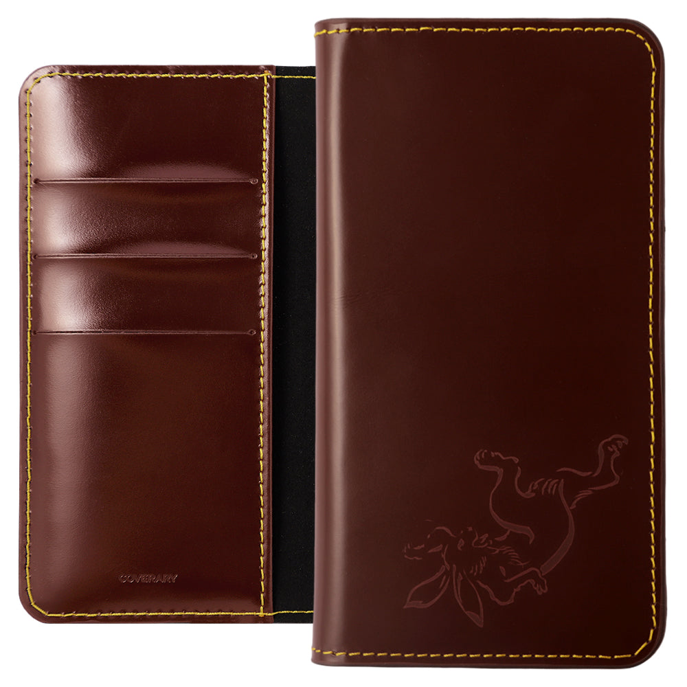 Genuine leather calf leather laser-processed line drawing Chōjū-giga with card storage notebook-style case AQUOS series