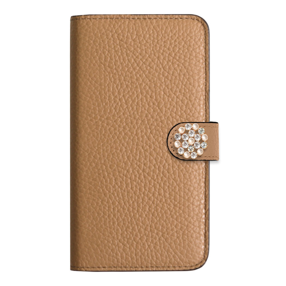 Genuine leather 32 colors Italian shrink leather crystal pearl deco notebook-style case (with belt)