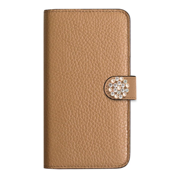 Genuine leather 32 colors Italian shrink leather crystal pearl deco notebook-style case (with belt)
