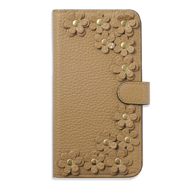 Genuine leather 32 colors Italian shrink leather flower motif notebook-style case (with belt) AQUOS series