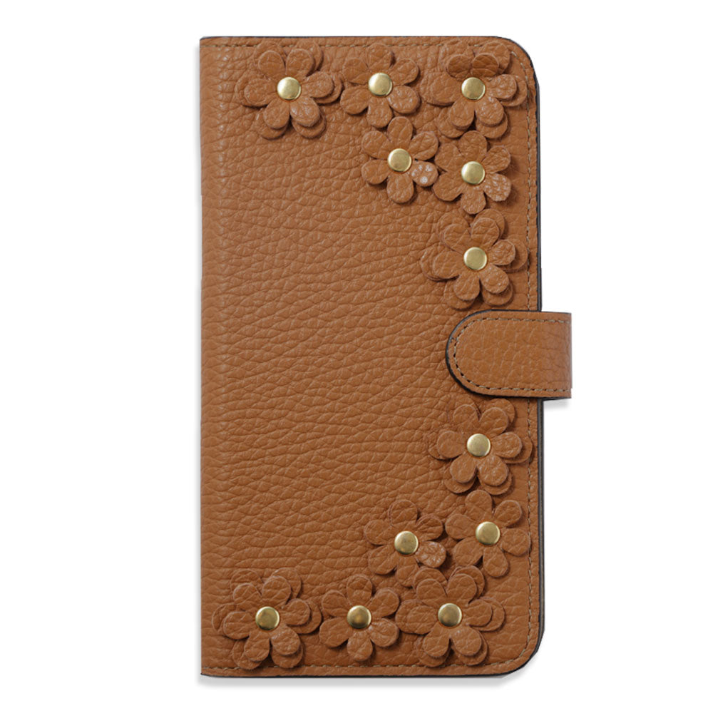 Genuine leather 32 colors Italian shrink leather flower motif notebook-style case (with belt)