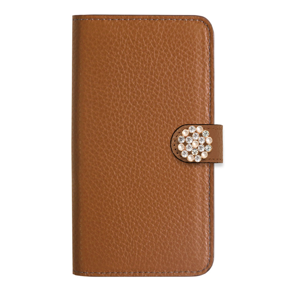 Genuine leather 32 colors Italian shrink leather crystal pearl deco notebook-style case (with belt)