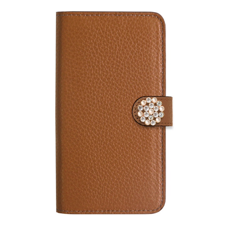 Genuine leather 32 colors Italian shrink leather crystal pearl deco notebook-style case (with belt)